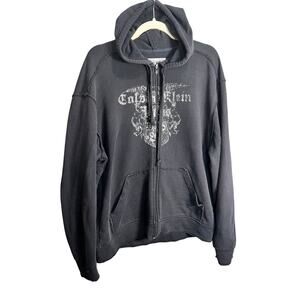 Vintage Calvin Klein Faded Distressed Zip Up Hoodie Sz L Skull Y2K Streetwear